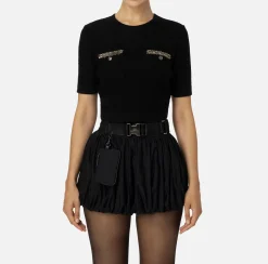 Maglia cropped in lana bouclé con ricamo