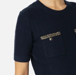 Maglia cropped in lana bouclé con ricamo