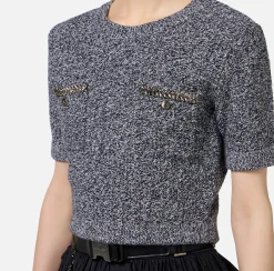 Maglia cropped in lana bouclé con ricamo