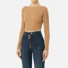 Maglia cropped in viscosa a coste con bottoniera