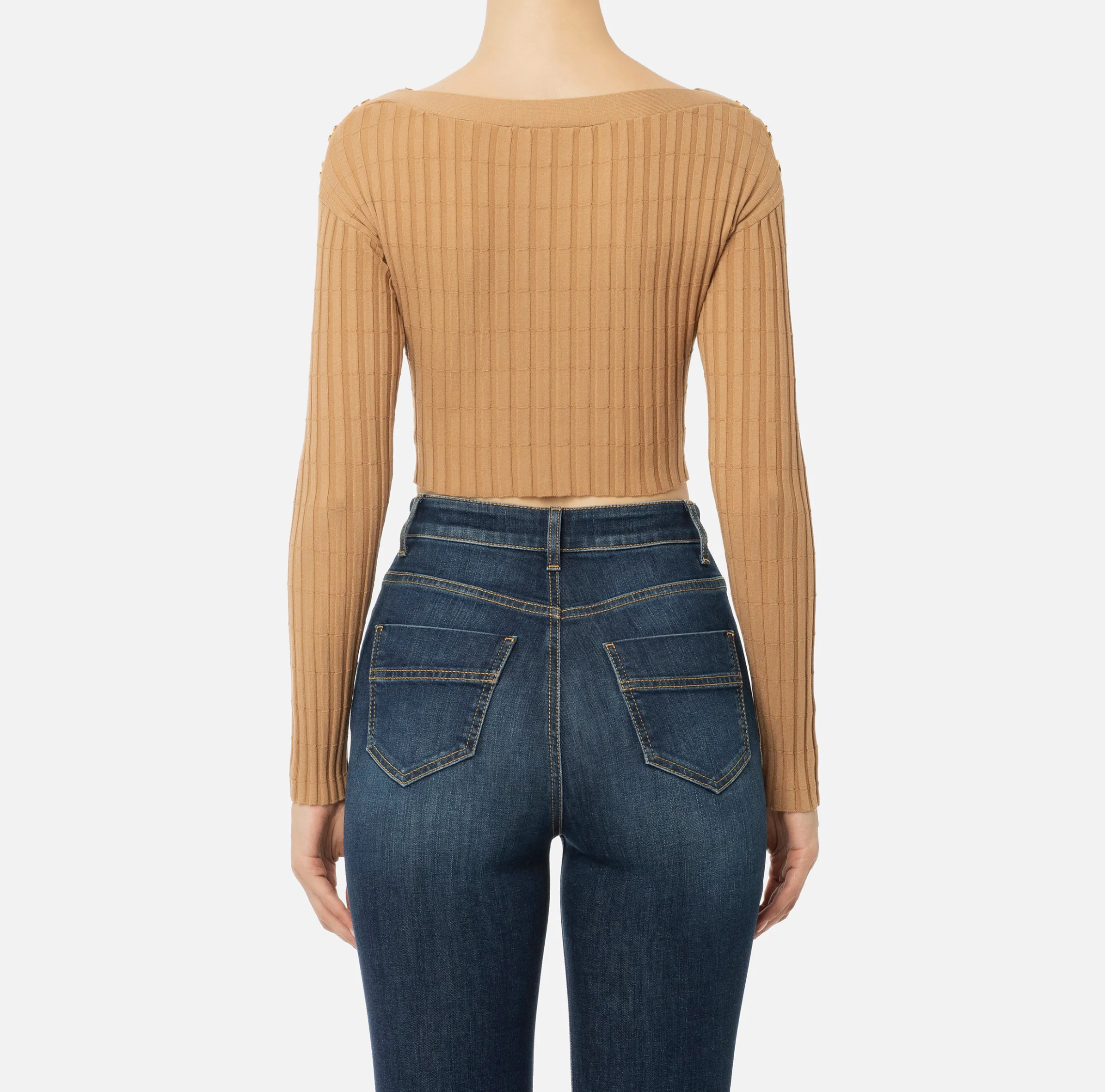 Maglia cropped in viscosa a coste con bottoniera