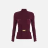 Maglia dolcevita in lyocell e seta a costine con ricamo logo