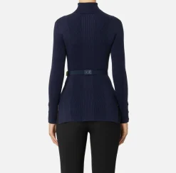 Maglia dolcevita in lyocell e seta a costine con ricamo logo