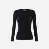 Maglia girocollo in lyocell e seta a costine con ricamo logo