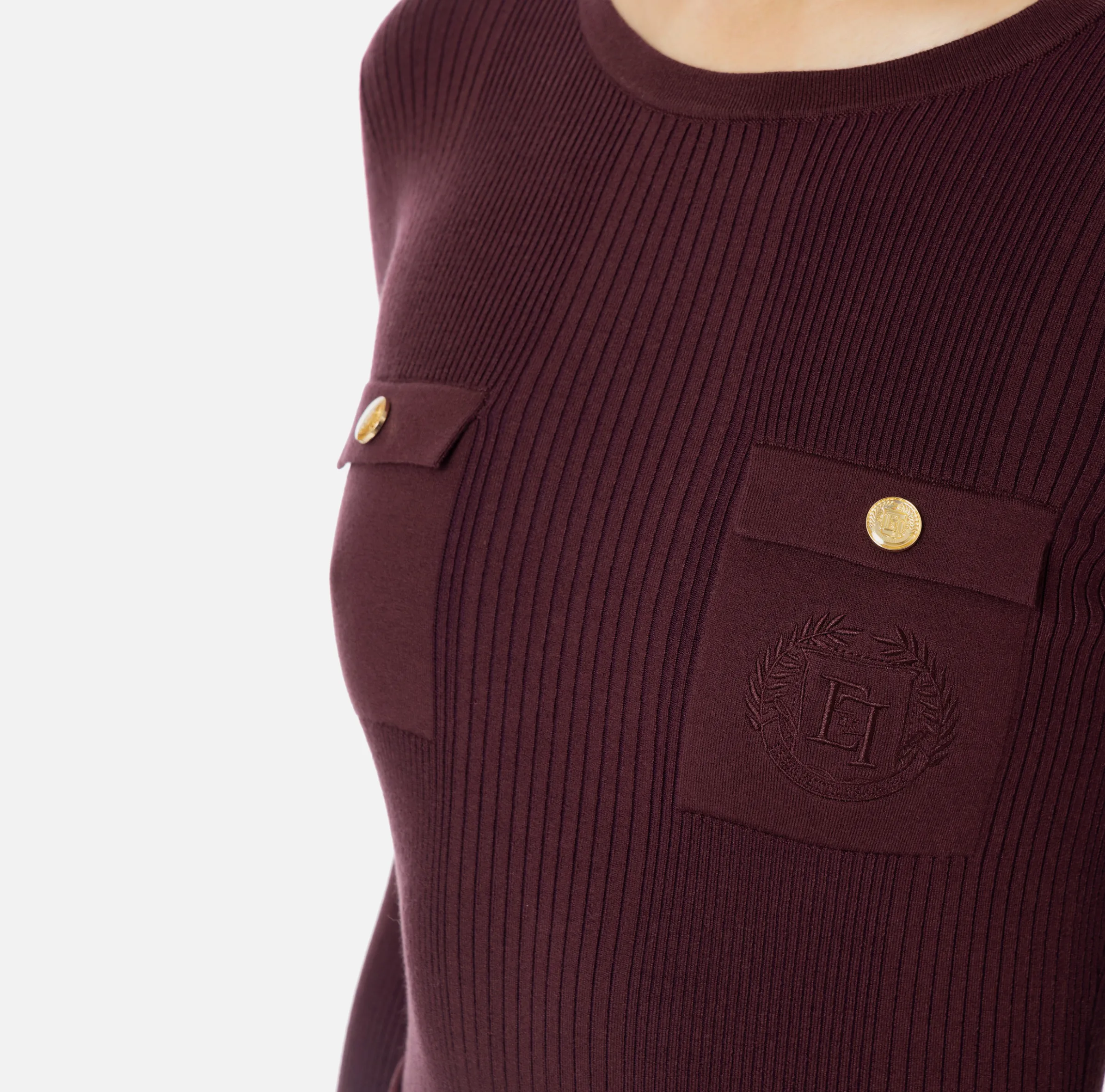 Maglia girocollo in lyocell e seta a costine con ricamo logo