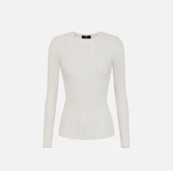 Maglia girocollo in viscosa e lurex a costine