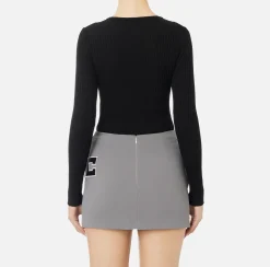 Maglia girocollo in viscosa e lurex a costine