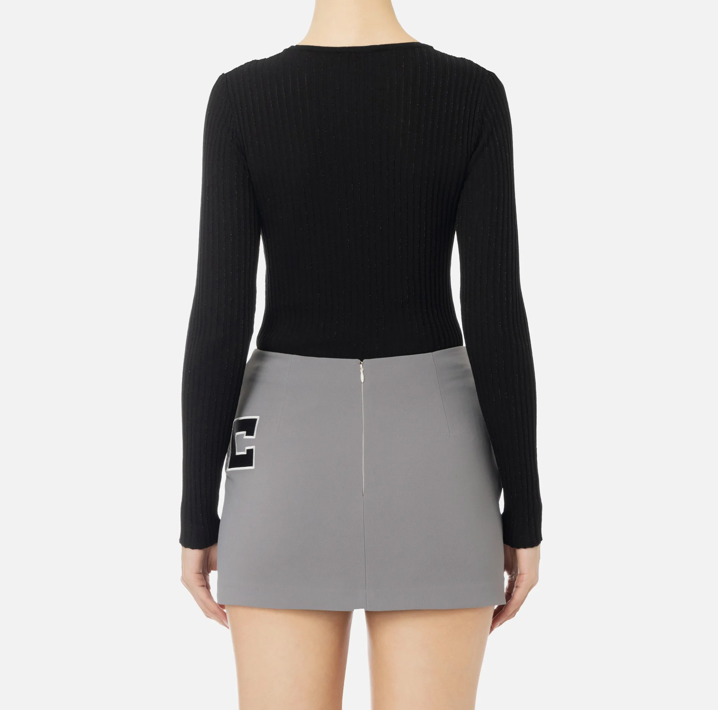 Maglia girocollo in viscosa e lurex a costine