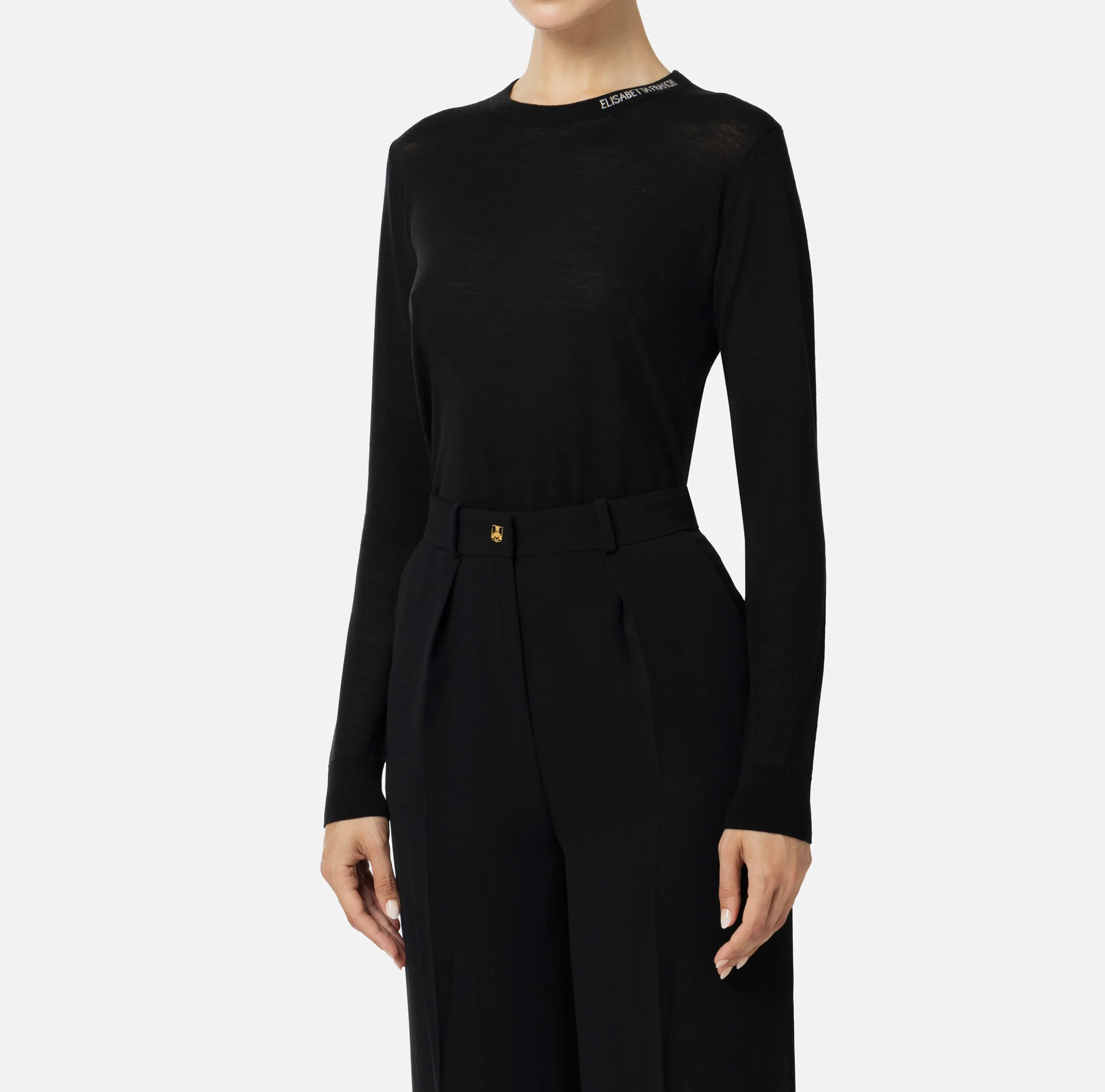 Maglia in lana merino con logo jacquard in contrasto