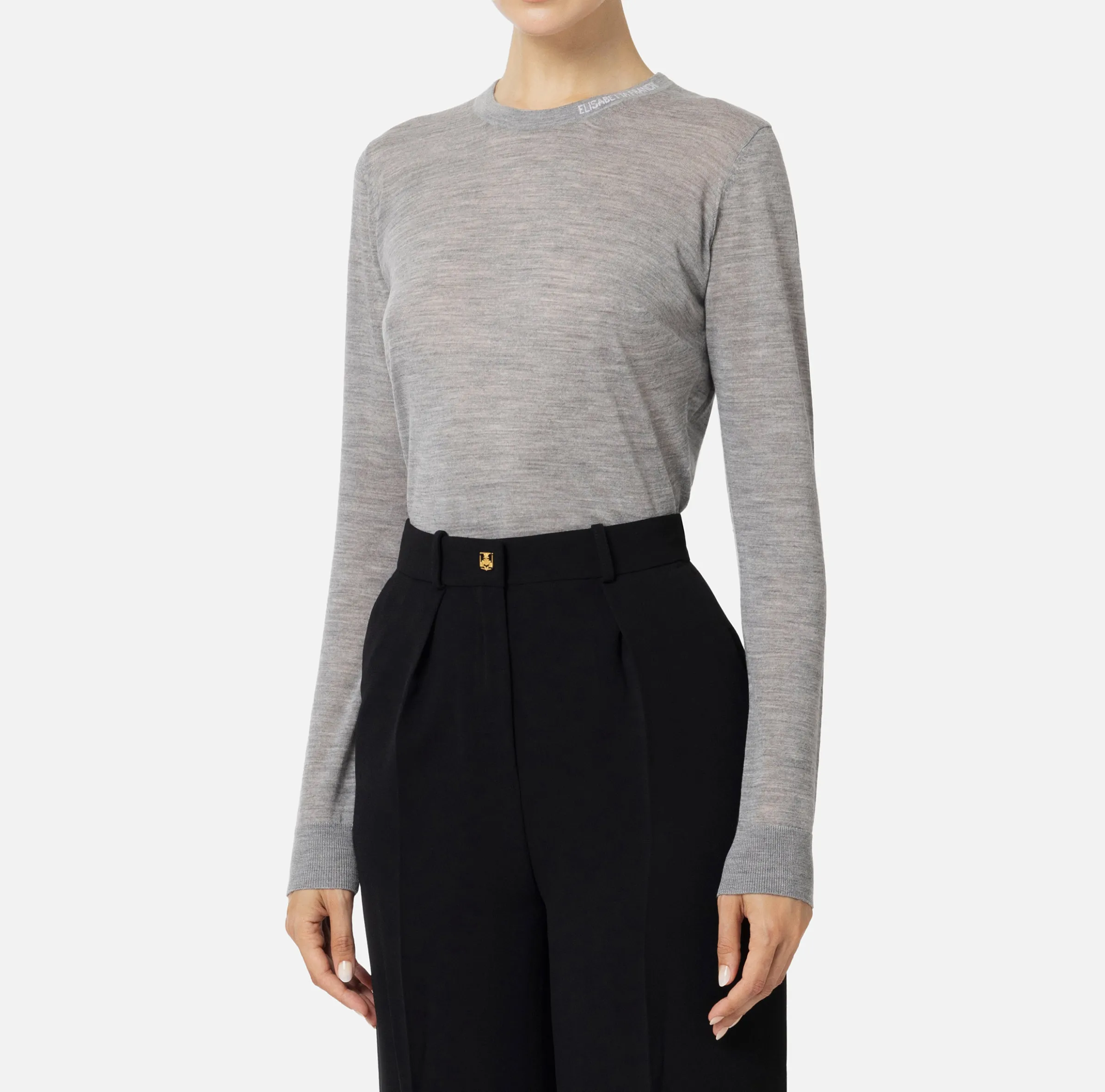 Maglia in lana merino con logo jacquard in contrasto