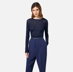 Maglia in lana merino con logo jacquard in contrasto