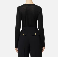 Maglia in lana merino con logo jacquard in contrasto