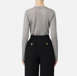 Maglia in lana merino con logo jacquard in contrasto