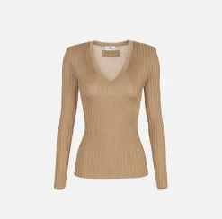 Maglia in viscosa lucida a costine