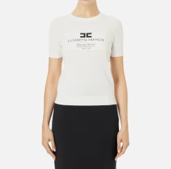 Maglia in viscosa punto rete con intarsio