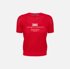 Maglia in viscosa punto rete con intarsio