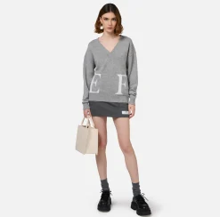 Maglia incrociata in lana con logo