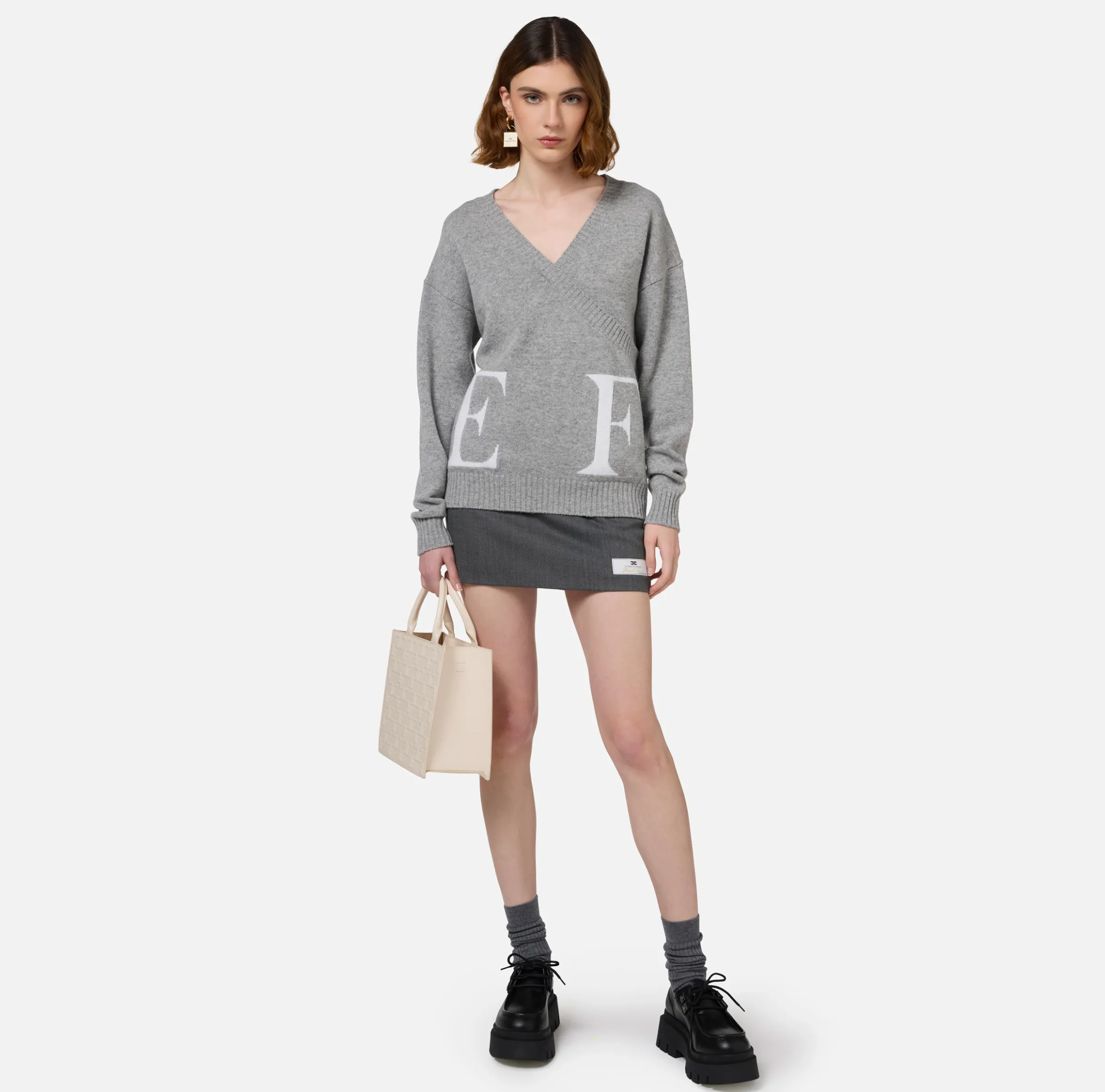 Maglia incrociata in lana con logo