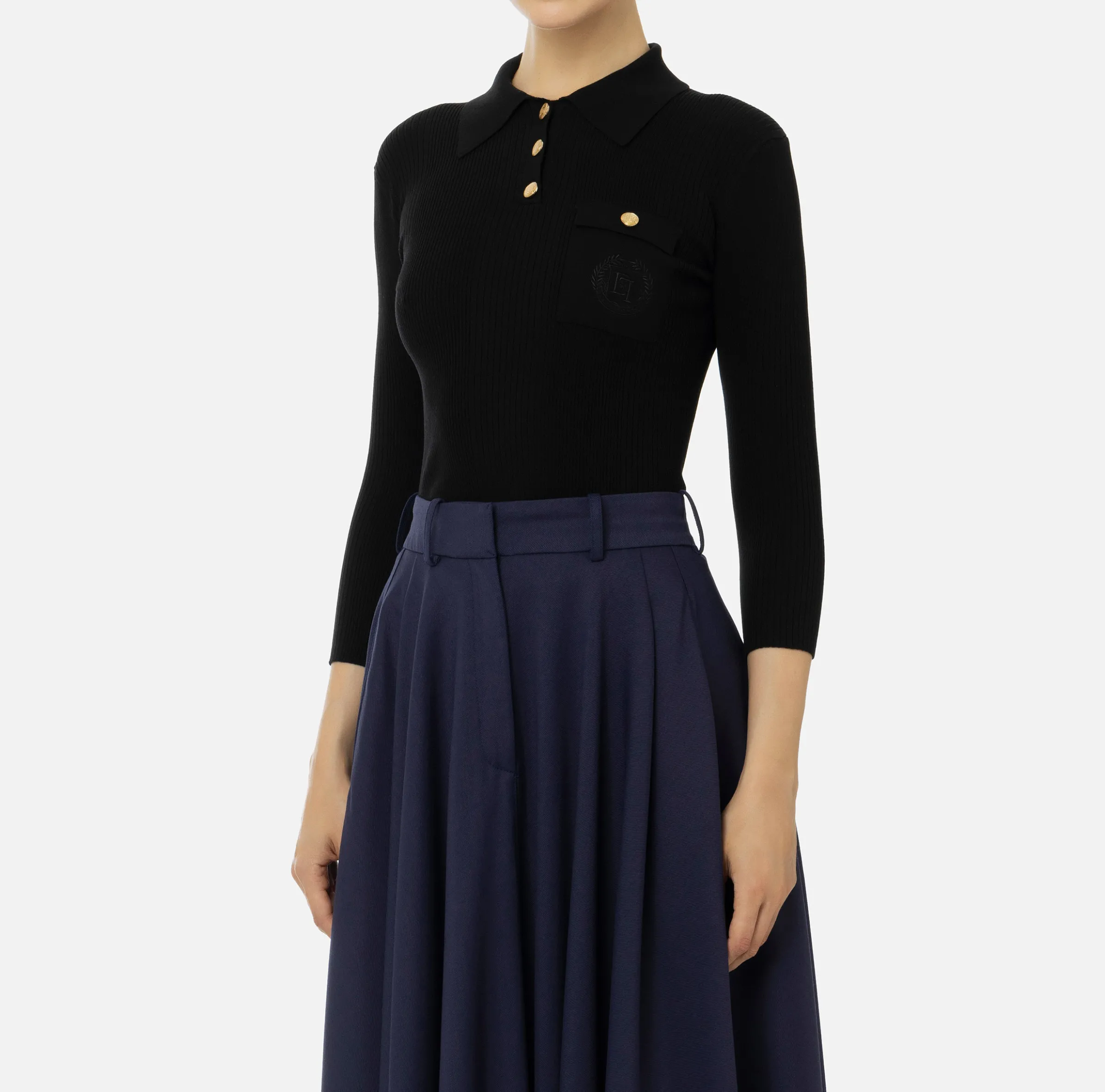 Maglia polo in lyocell e seta a costine con ricamo logo