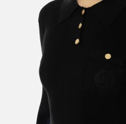Maglia polo in lyocell e seta a costine con ricamo logo