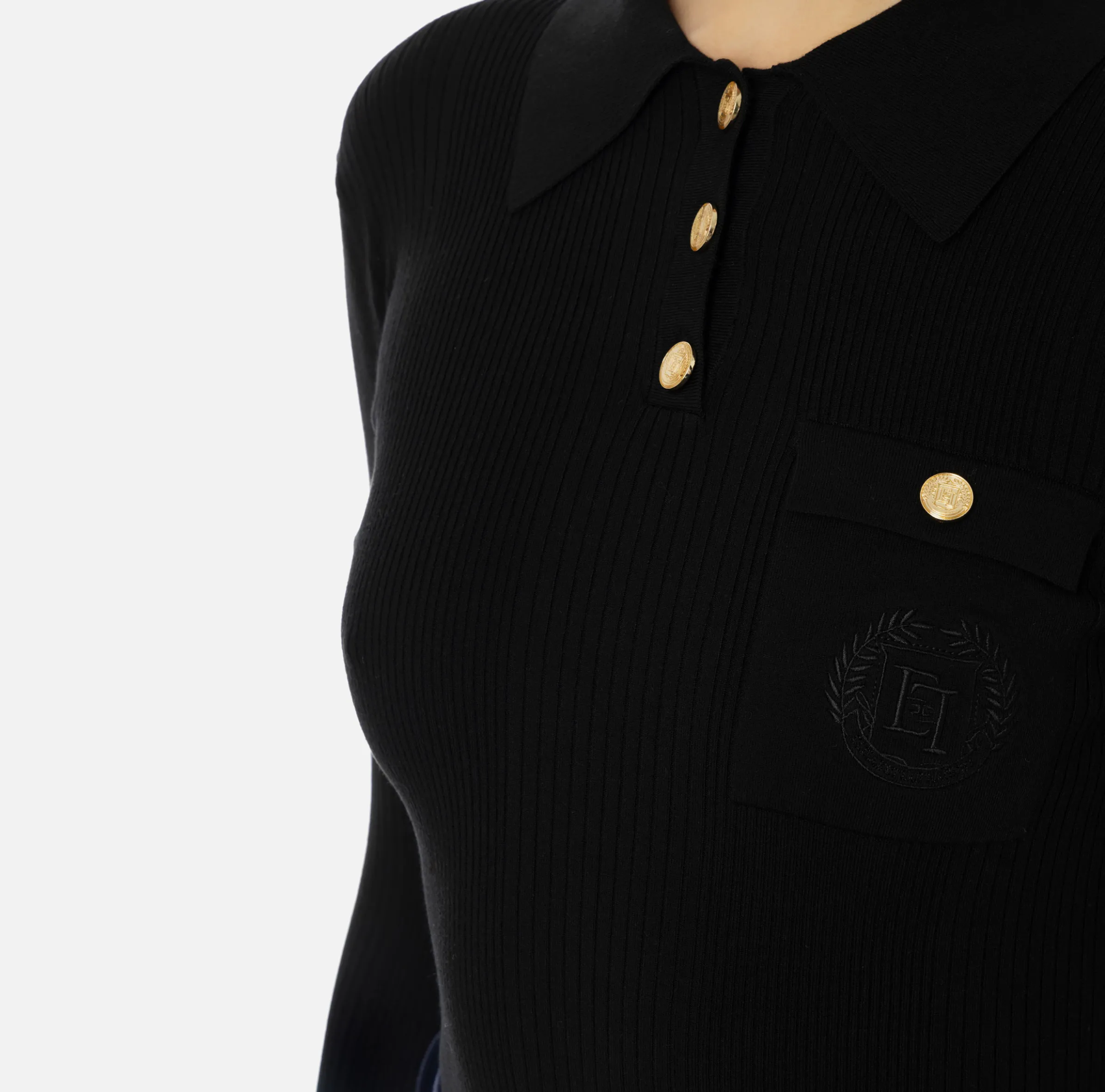 Maglia polo in lyocell e seta a costine con ricamo logo