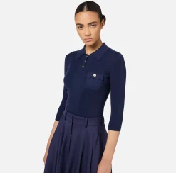Maglia polo in lyocell e seta a costine con ricamo logo
