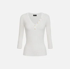 Maglia scollo a V in viscosa e lurex a costine