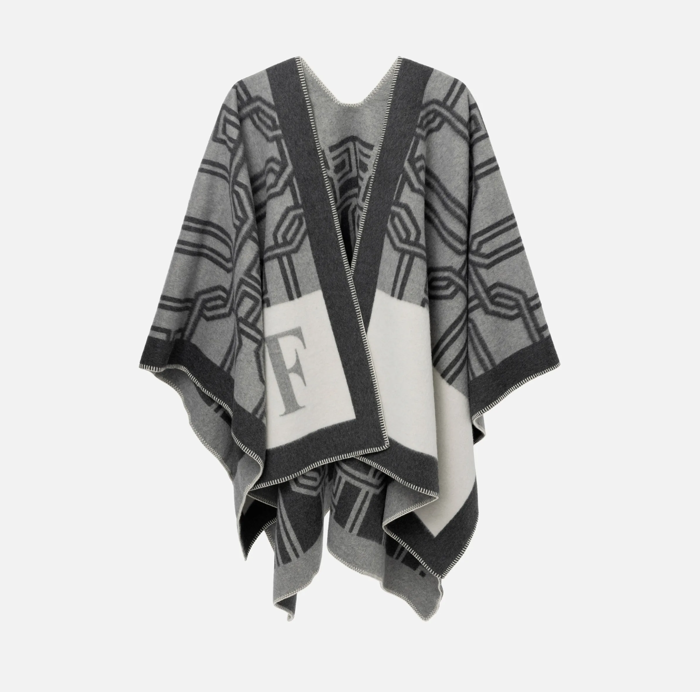 Mantella in lana jacquard con lettering