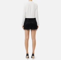 Miniabito a camicia con gonna ricamata in paillettes
