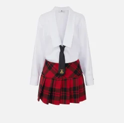 Miniabito a camicia in popeline e gonna in tartan
