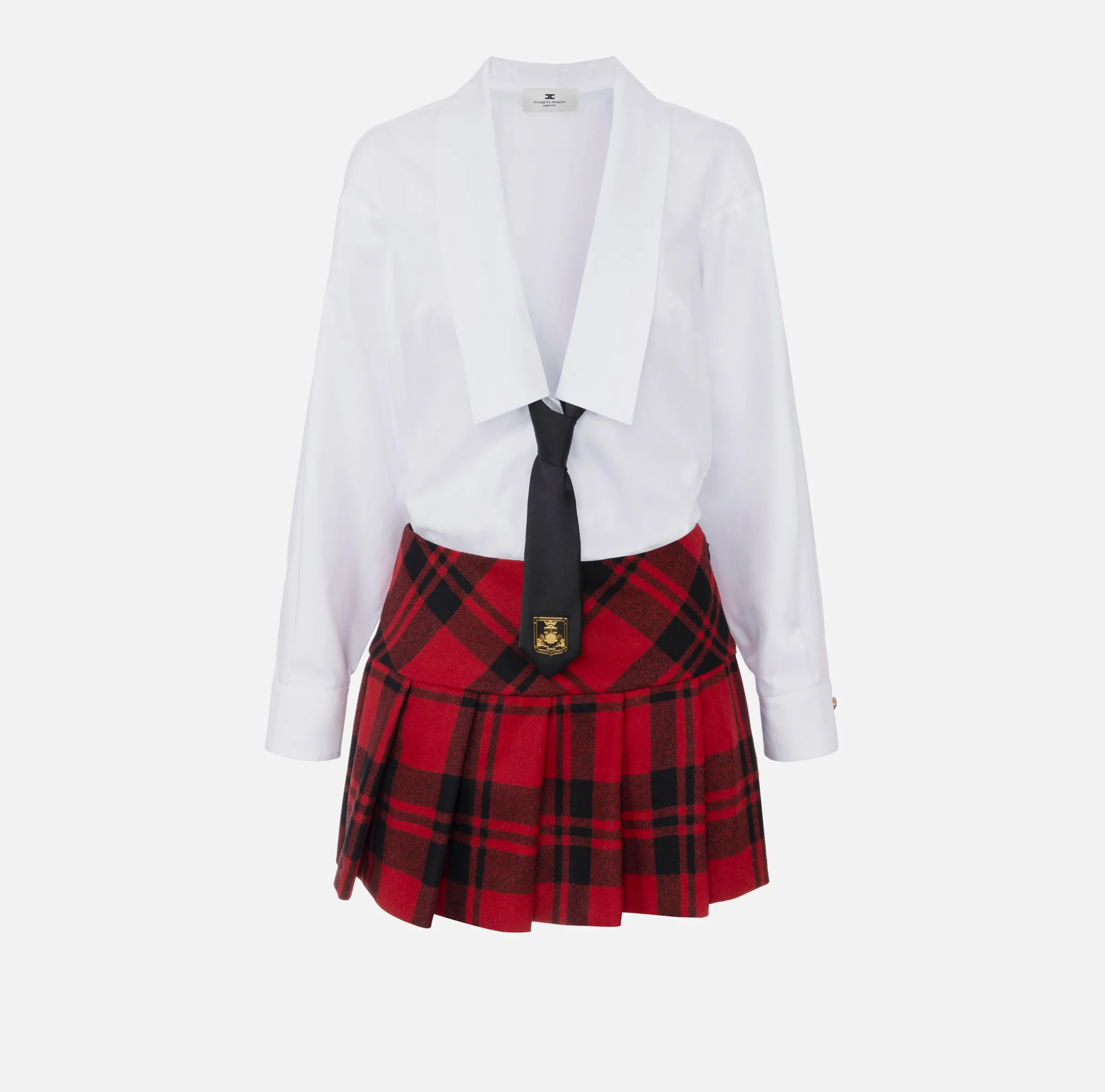 Miniabito a camicia in popeline e gonna in tartan