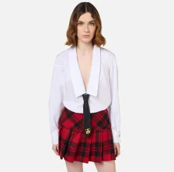 Miniabito a camicia in popeline e gonna in tartan