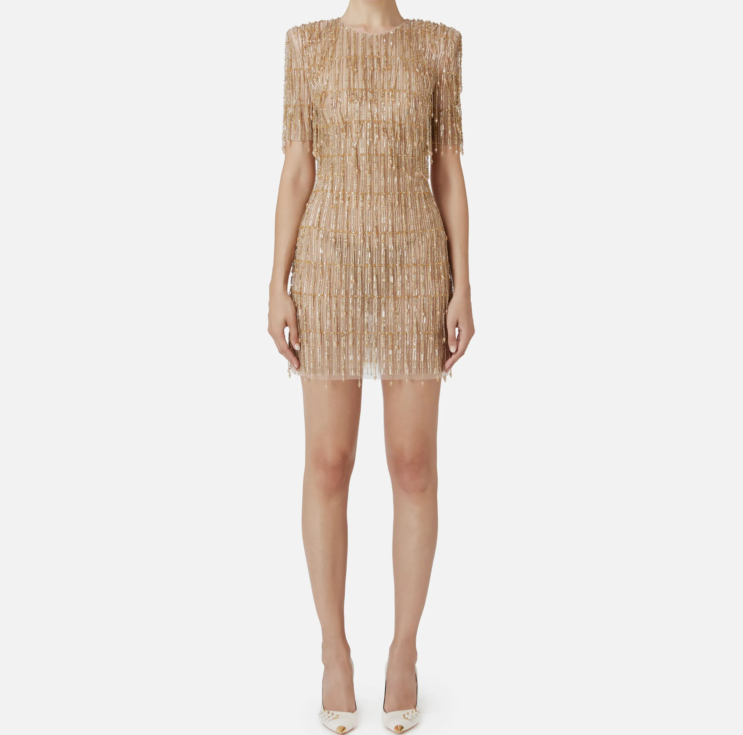 Miniabito boxy in tulle ricamato con paillettes
