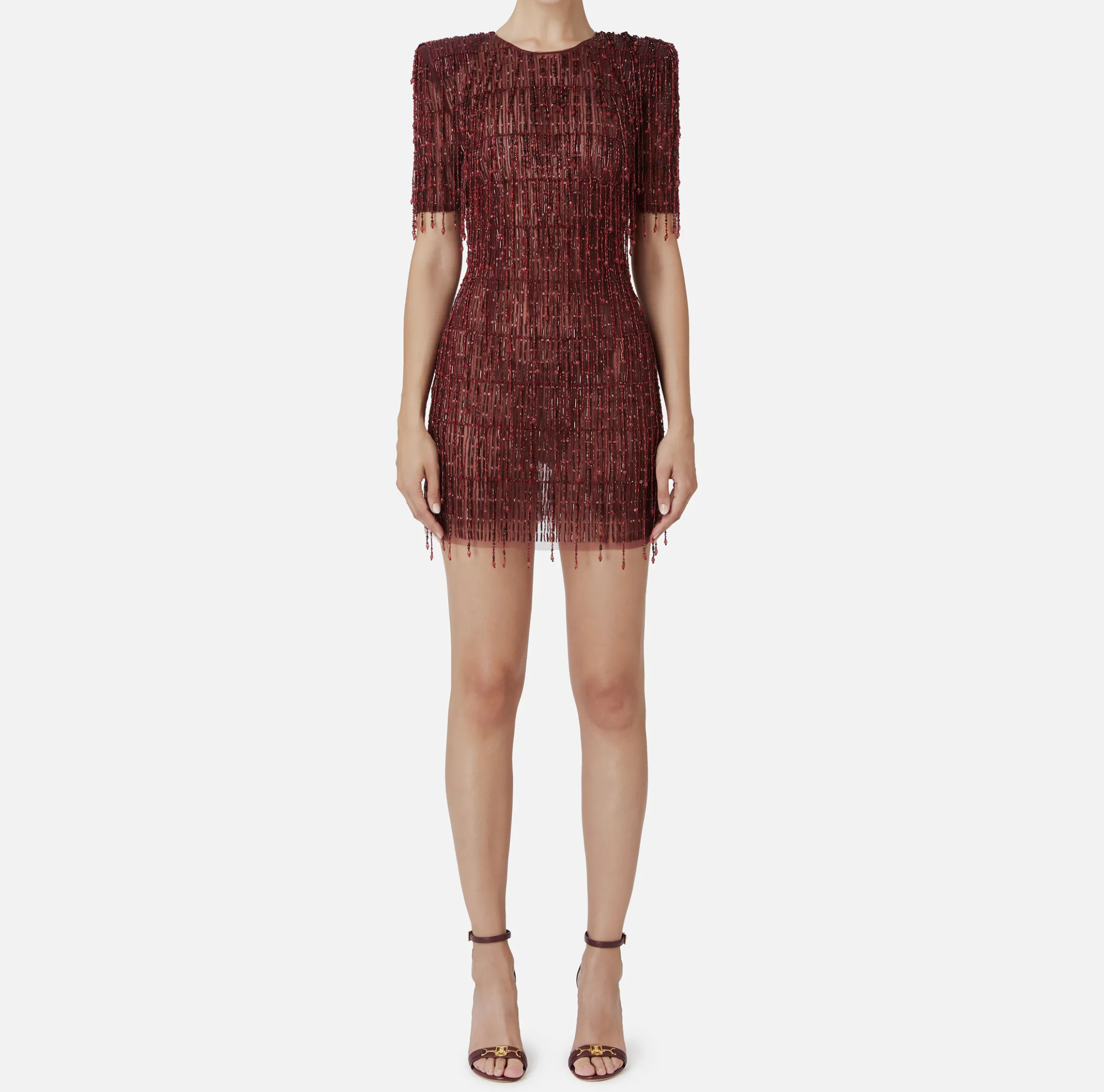 Miniabito boxy in tulle ricamato con paillettes