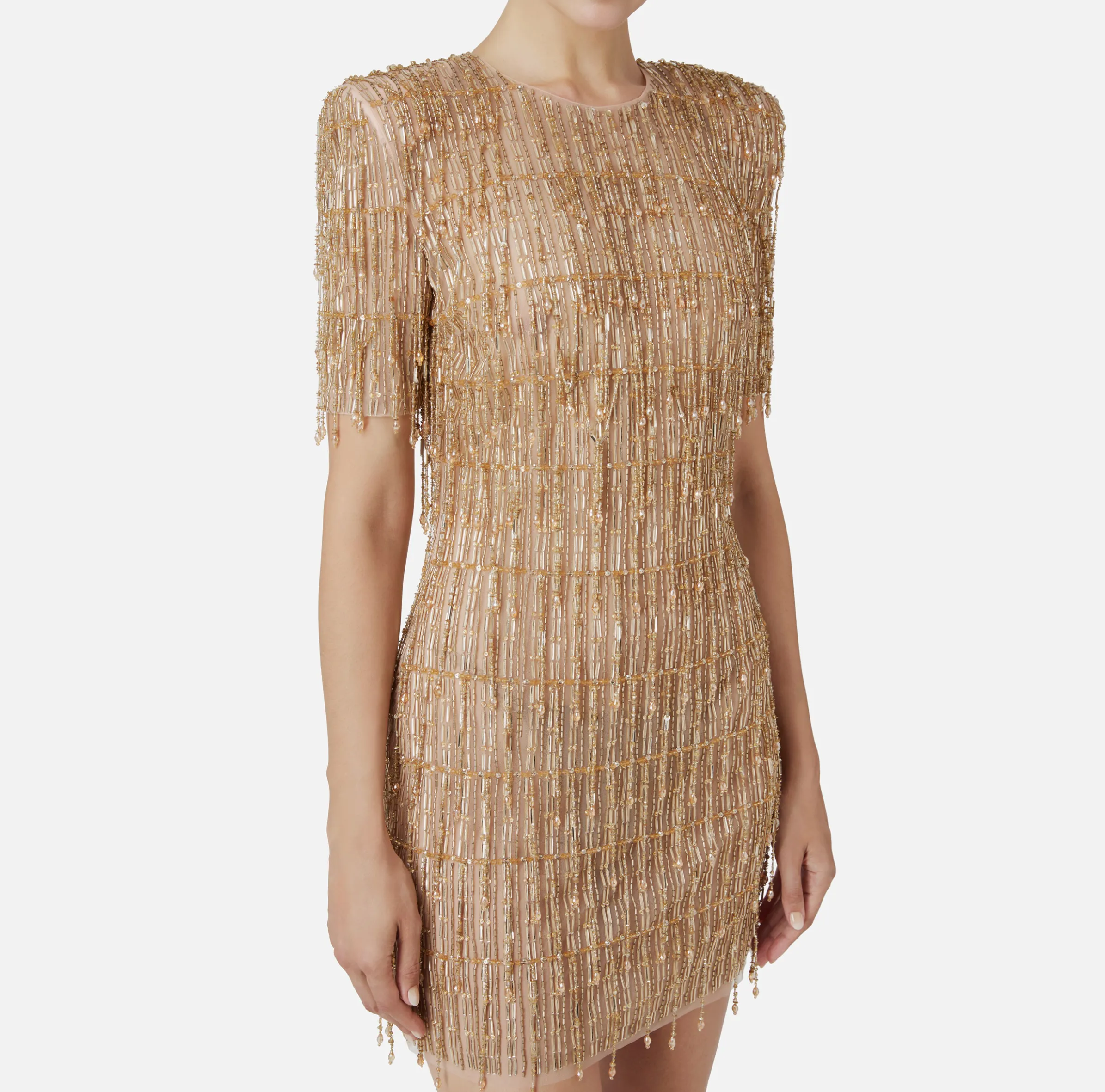 Miniabito boxy in tulle ricamato con paillettes
