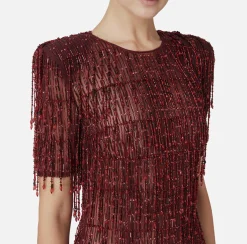 Miniabito boxy in tulle ricamato con paillettes