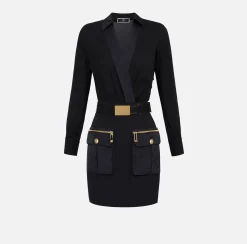 Miniabito con camicia incrociata e gonna con tasche