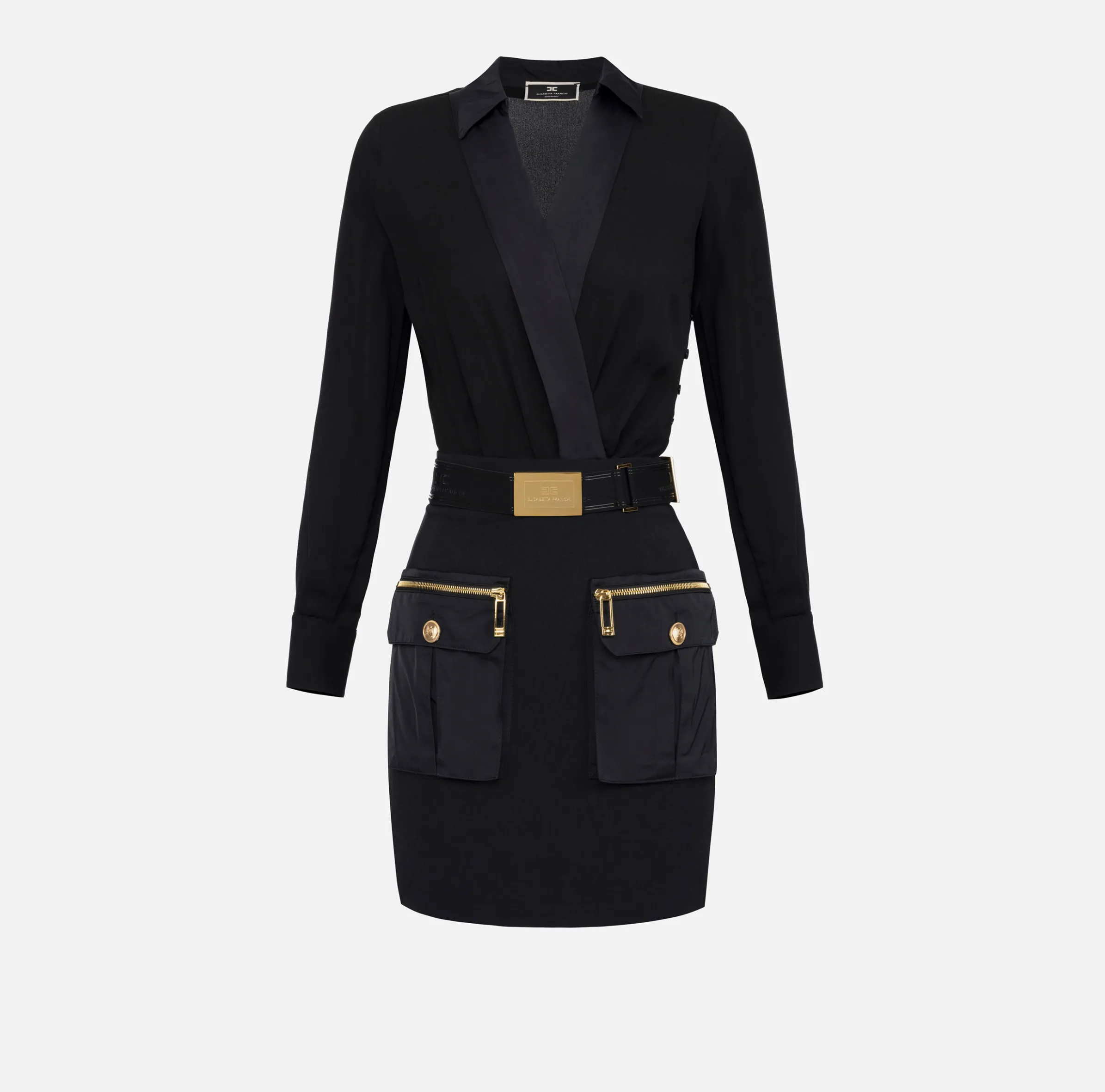 Miniabito con camicia incrociata e gonna con tasche