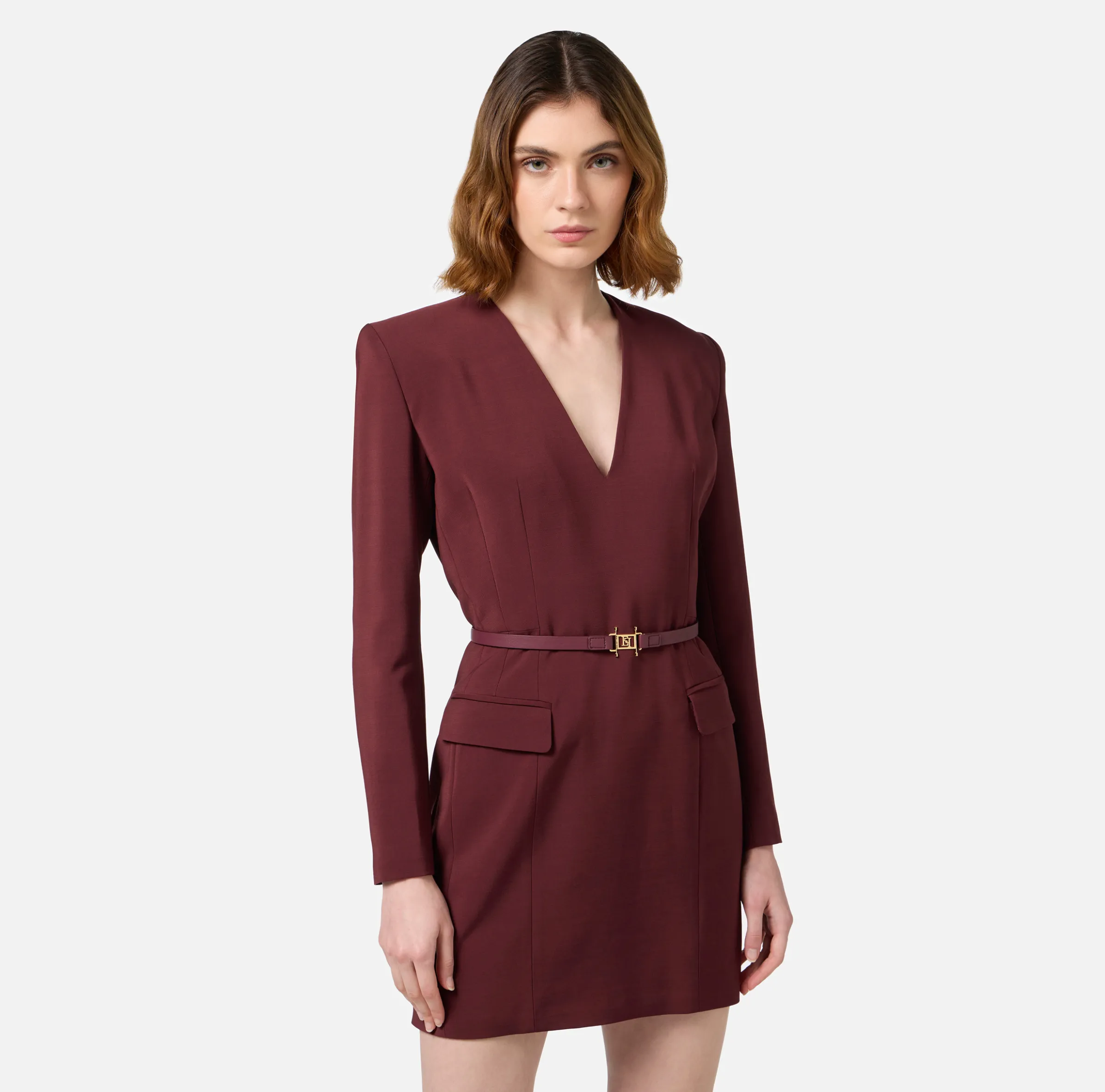 Miniabito in fresco di lana stretch con cintura