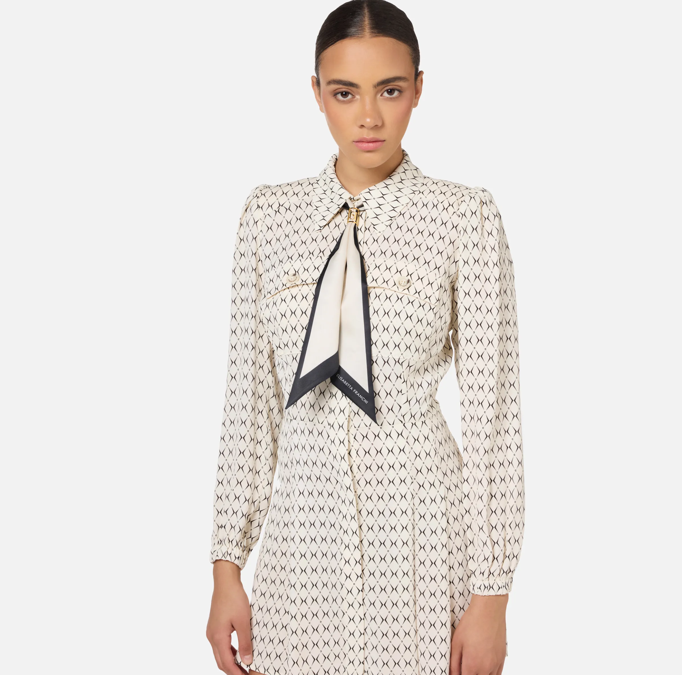 Miniabito in georgette stampa rombo con foulard