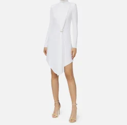 Miniabito in jersey con drappeggio e accessorio gioiello