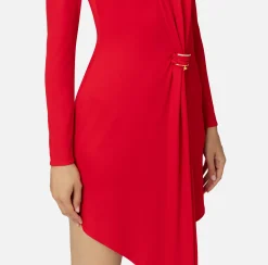 Miniabito in jersey con drappeggio e accessorio gioiello