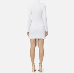 Miniabito in jersey con drappeggio e accessorio gioiello