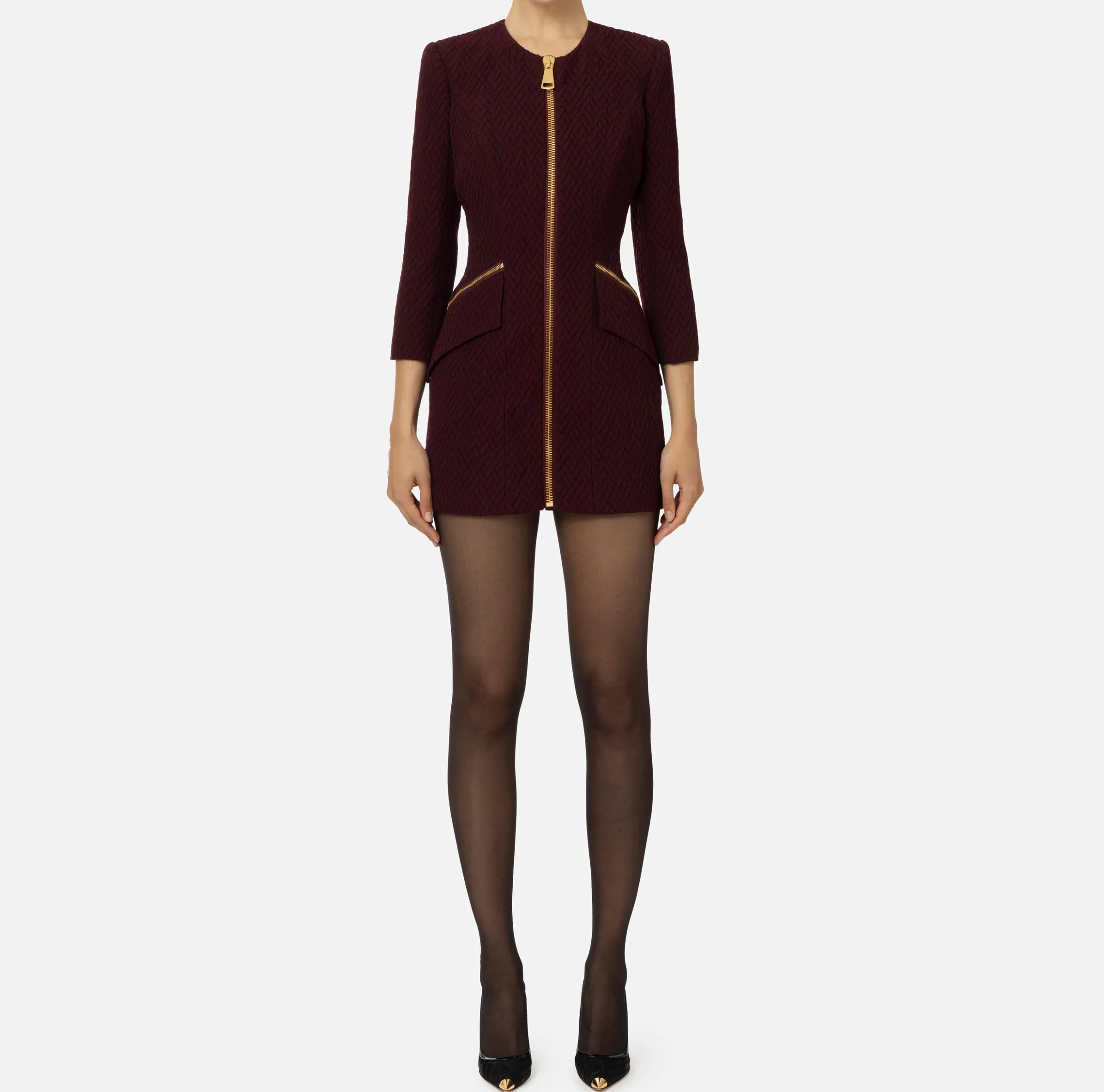 Miniabito in tweed resca con zip