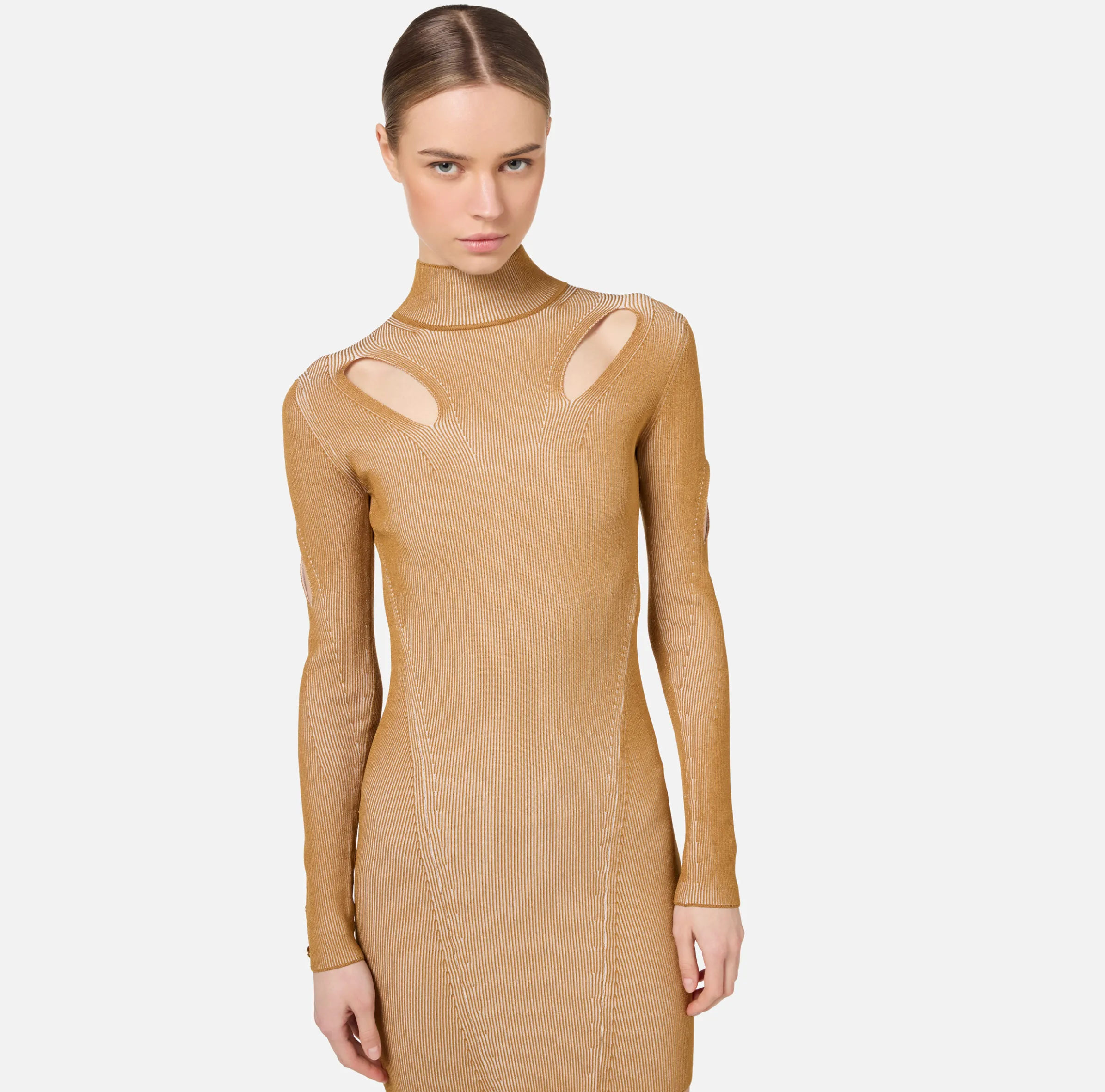 Miniabito in viscosa a costine con cut-out