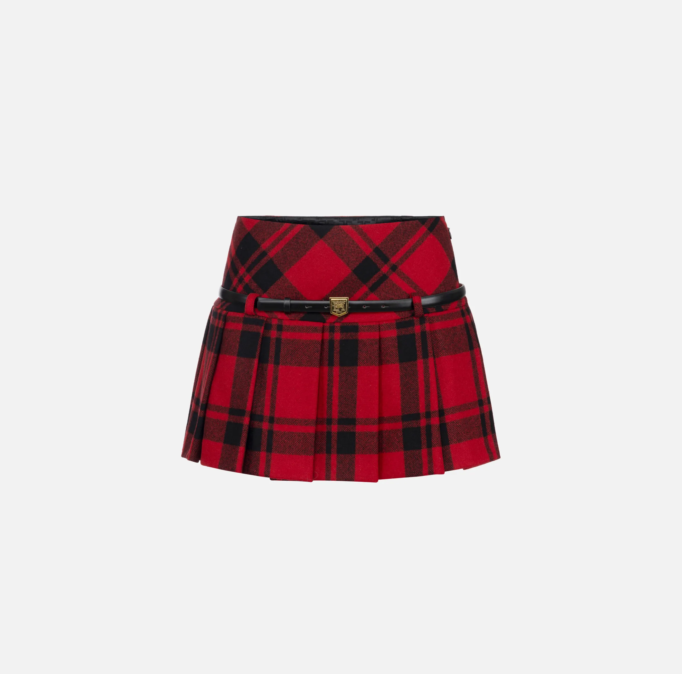 Minigonna a pieghe in tartan di lana