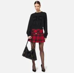 Minigonna a pieghe in tartan di lana