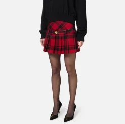 Minigonna a pieghe in tartan di lana