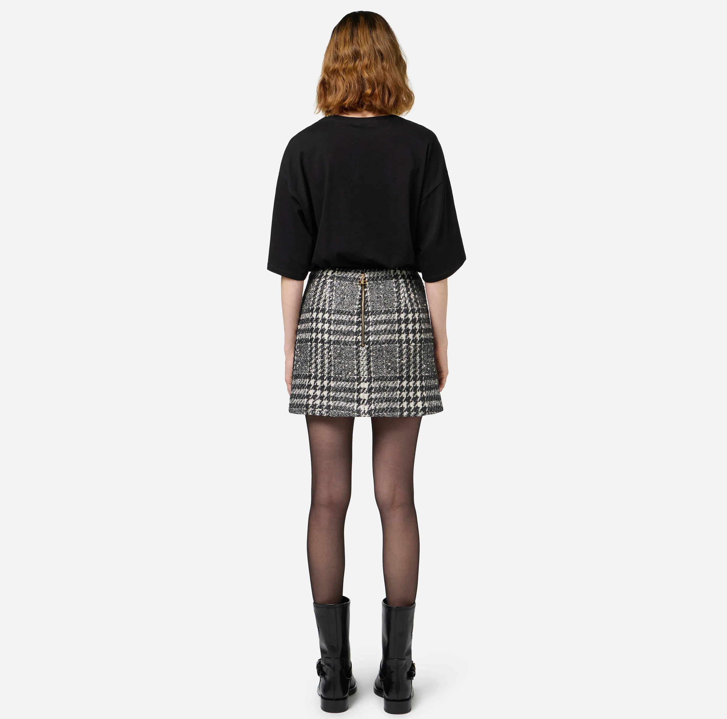 Minigonna a portafoglio in tweed laminato