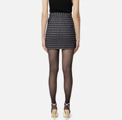 Minigonna in crêpe stampa rombo con catena
